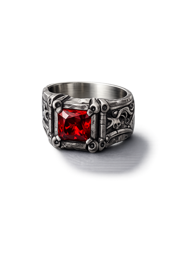 Crimson Sovereign Ring – Sterling Silver Ruby Signet Ring