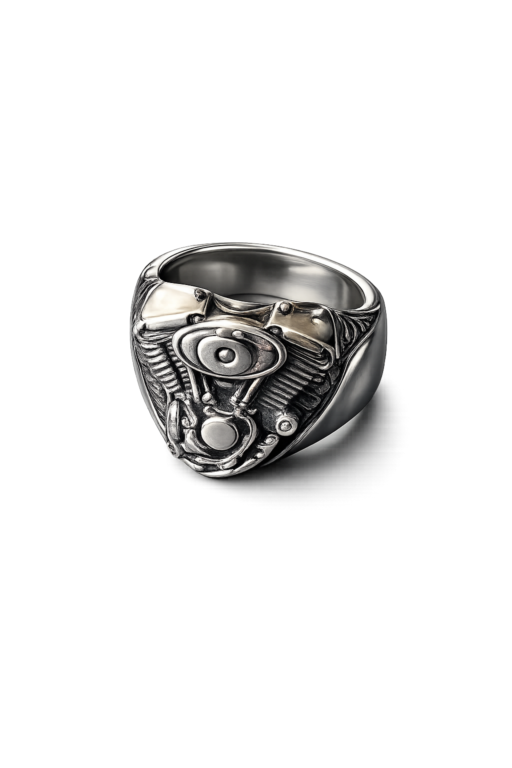 Vintage Motorcycle Engine Signet Ring – Sterling Silver Biker Ring