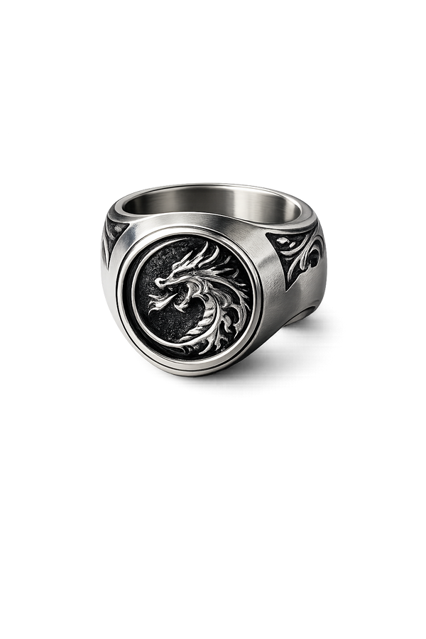 Dragon Crest Signet Ring – Sterling Silver Dragon Ring