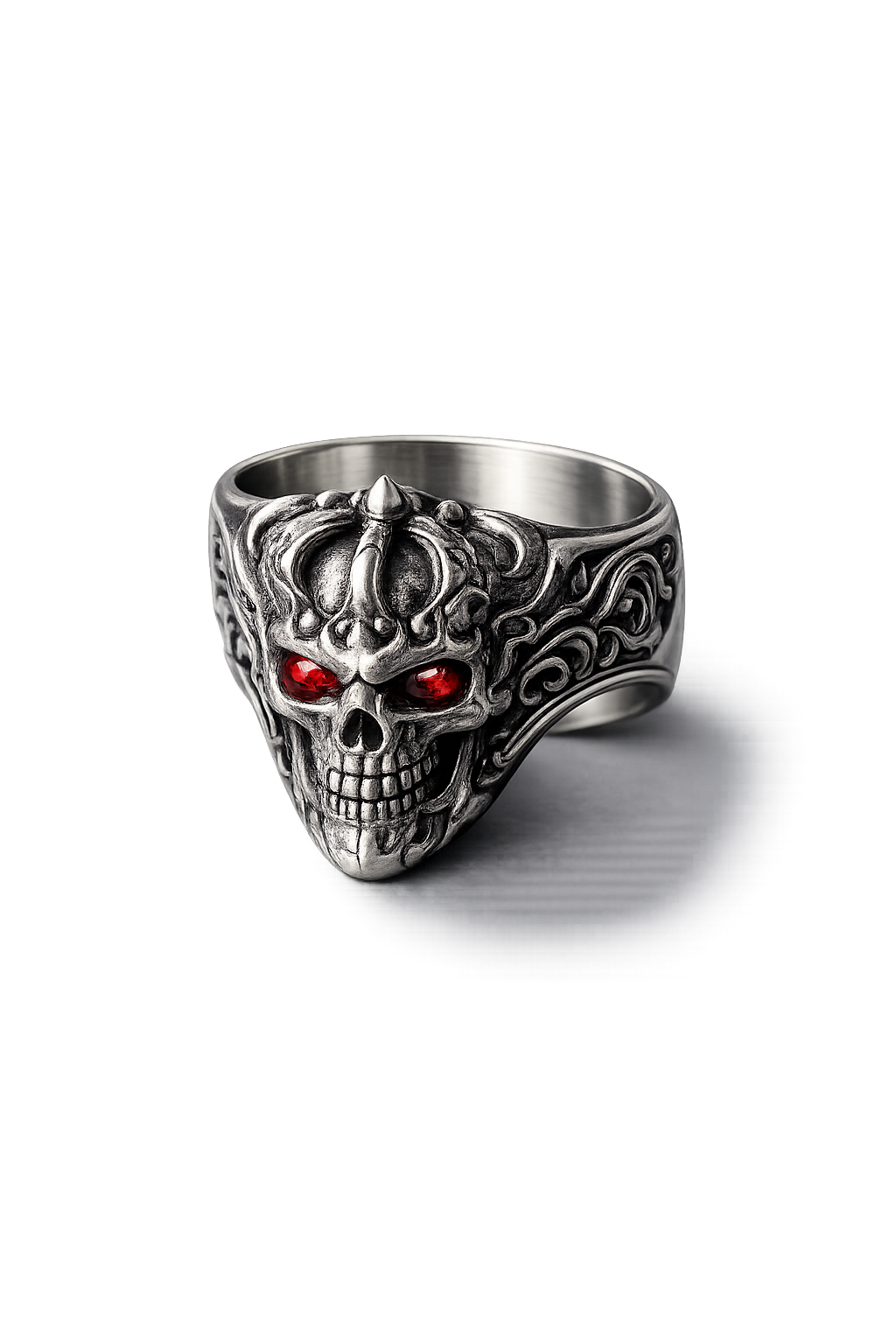 Crimson Crown Skull Ring – Sterling Silver Gothic Ring