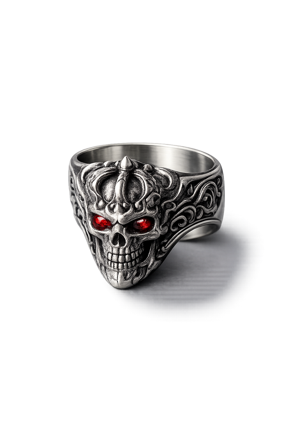 Crimson Crown Skull Ring – Sterling Silver Gothic Ring
