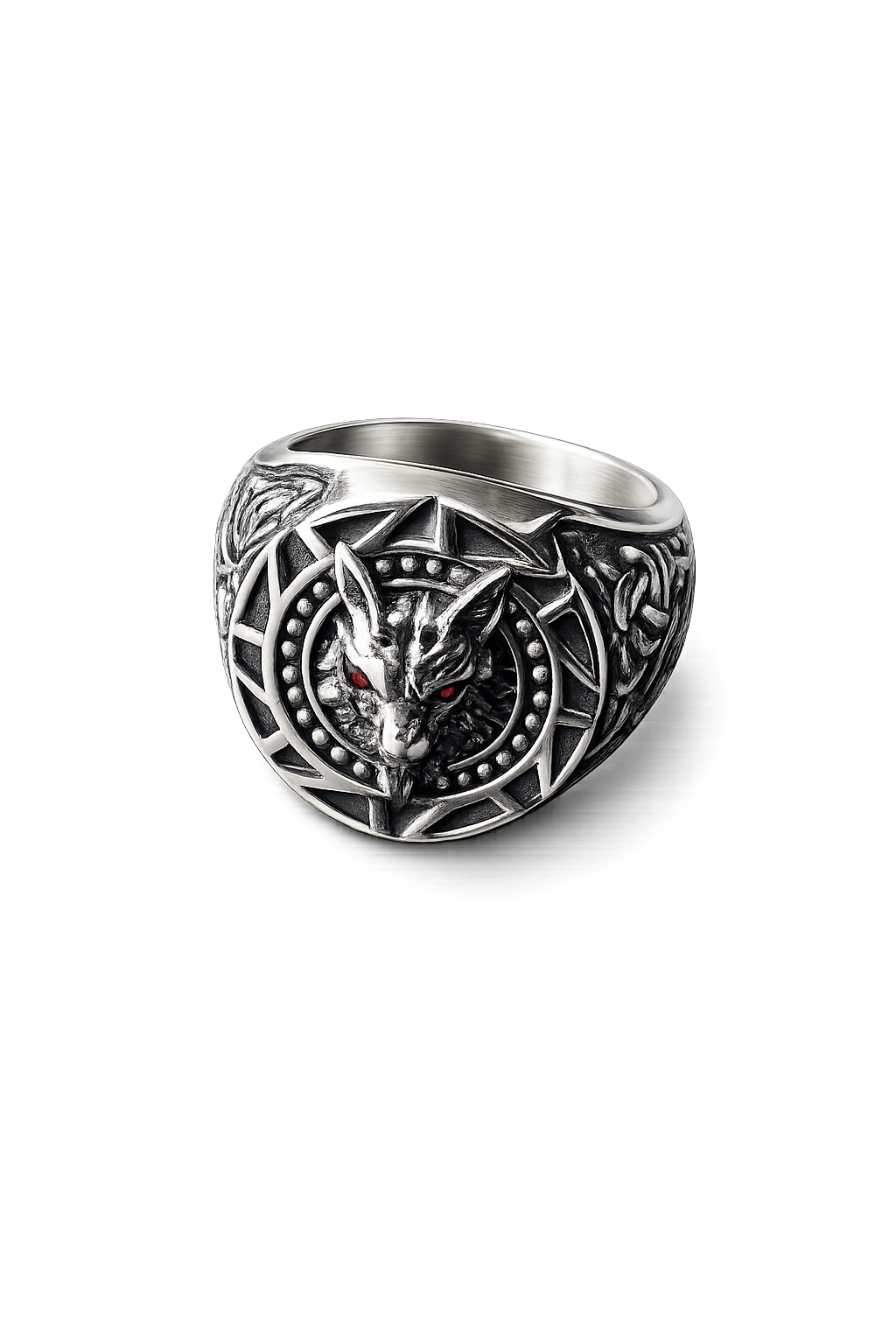 Red-Eyed Wolf Signet Ring – Sterling Silver Guardian Wolf Ring