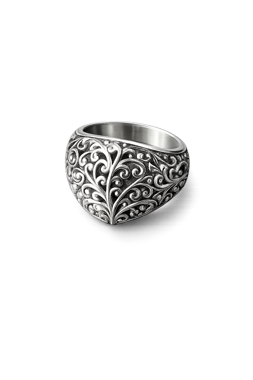 Floral Scroll Signet Ring – Sterling Silver Vintage Engraved Ring
