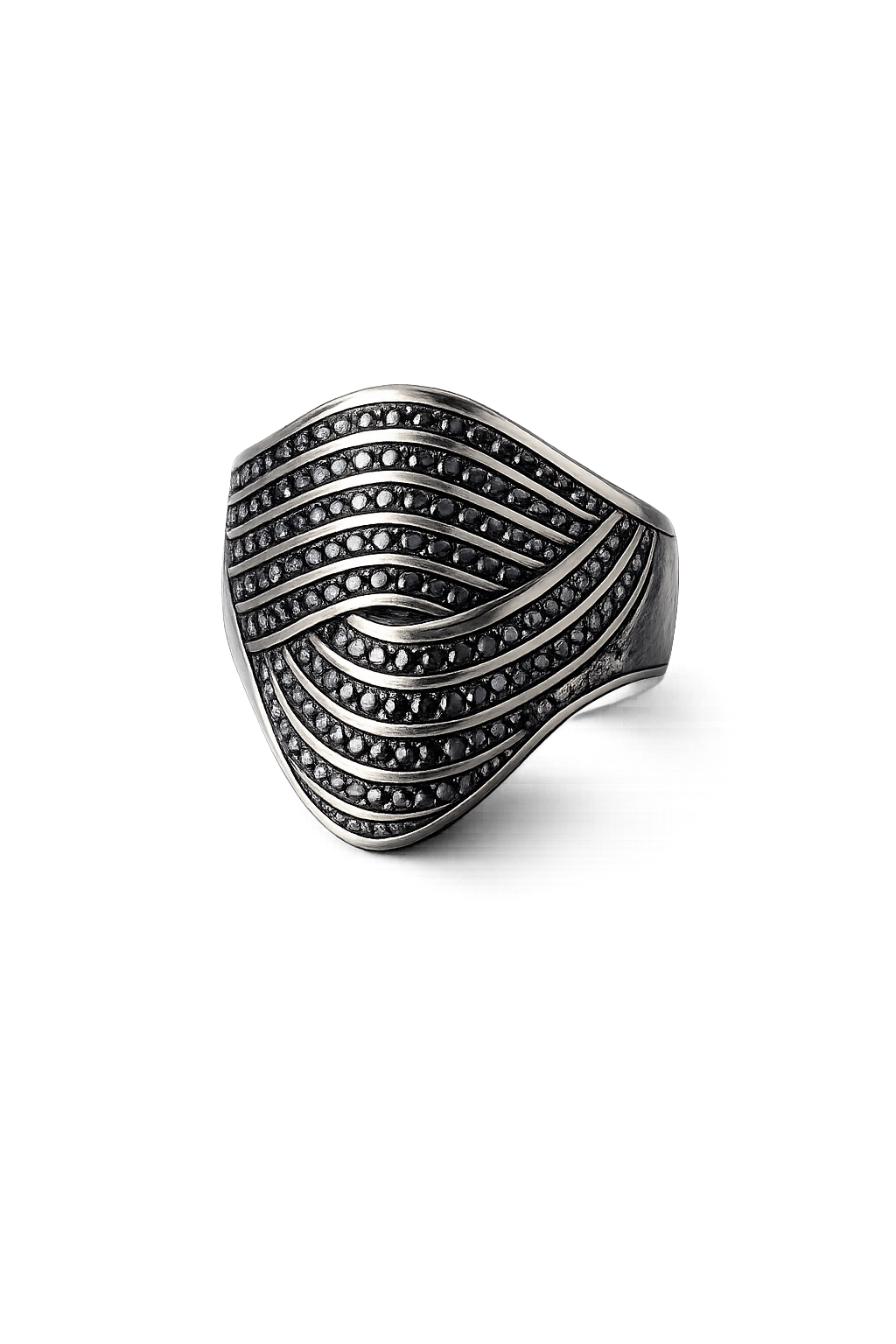 Midnight Wave Ring – Black Stone Sterling Silver Statement Ring