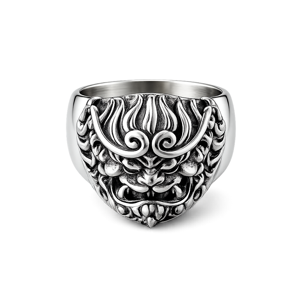 Oni Guardian Ring – Sterling Silver Demon Mask Ring